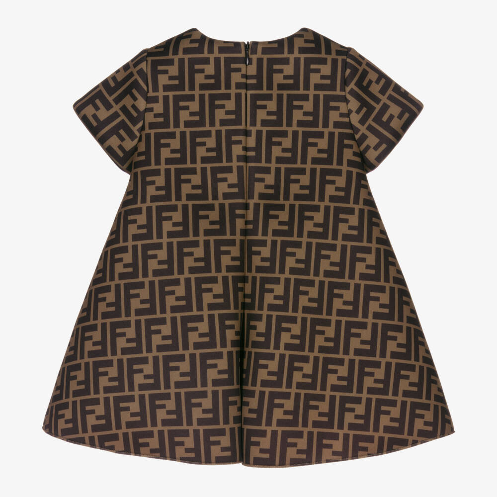 Fendi-Baby Girls Brown FF Bow Dress | Childrensalon Outlet