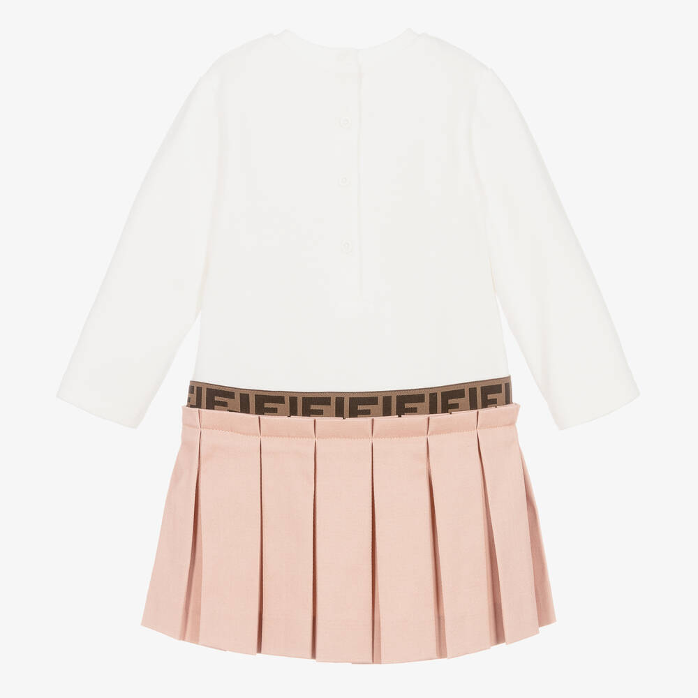 Fendi Baby Girls Ivory Pink FF Bear Dress