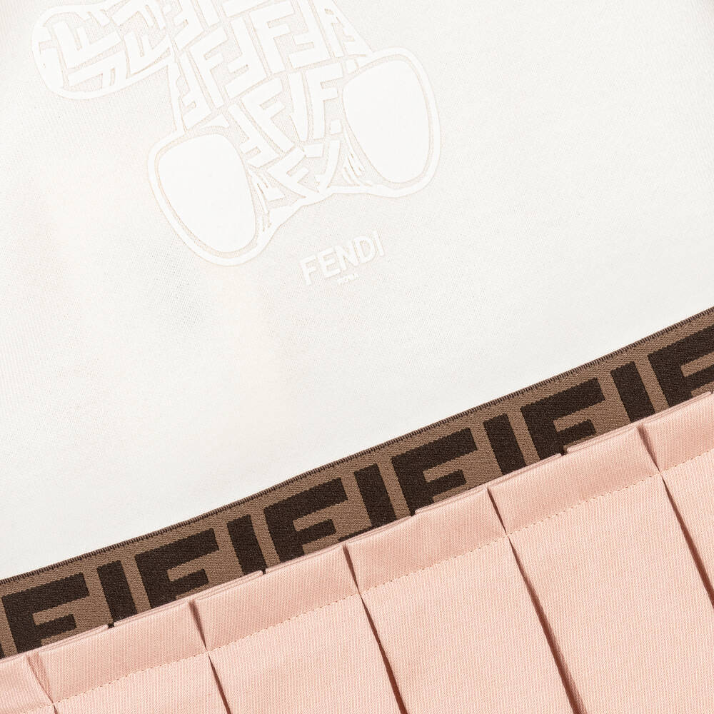 Fendi-Baby Girls Ivory & Pink FF Bear Dress | Childrensalon Outlet
