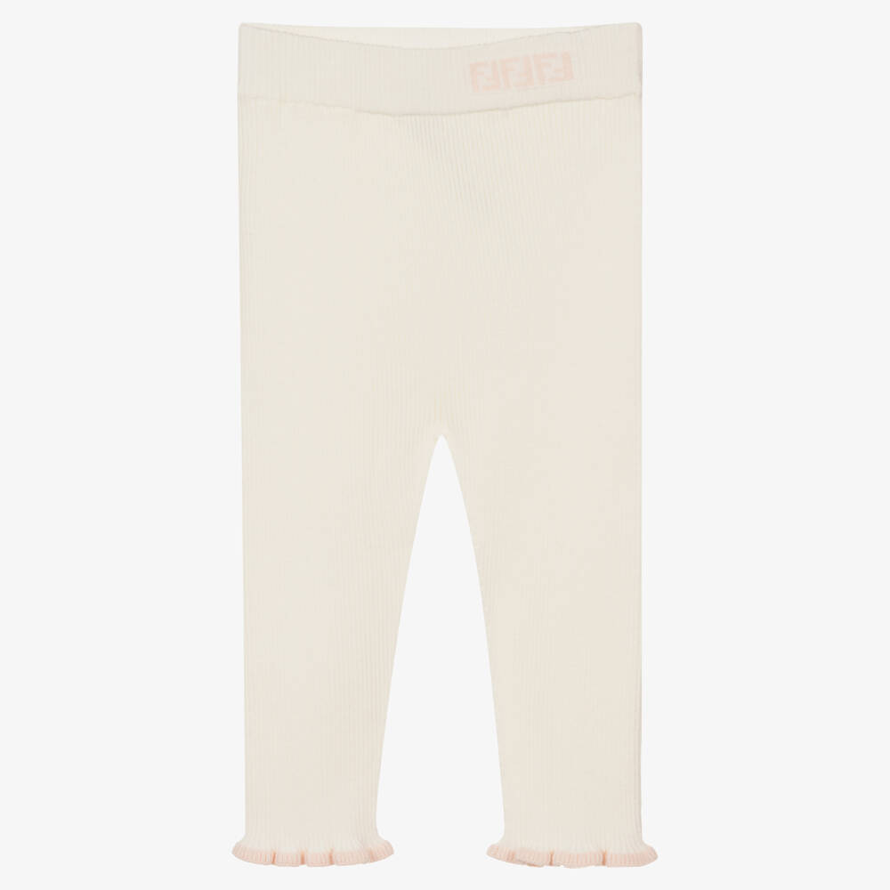 Fendi - Baby Girls Ivory & Pink Ruffle Leggings | Childrensalon