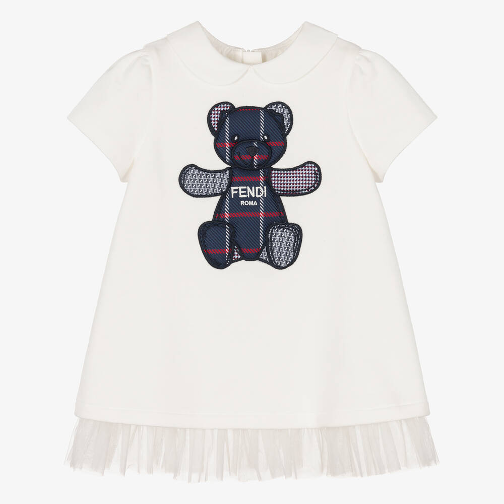 Fendi - Кремовое платье с медвежонком для малышек | Childrensalon