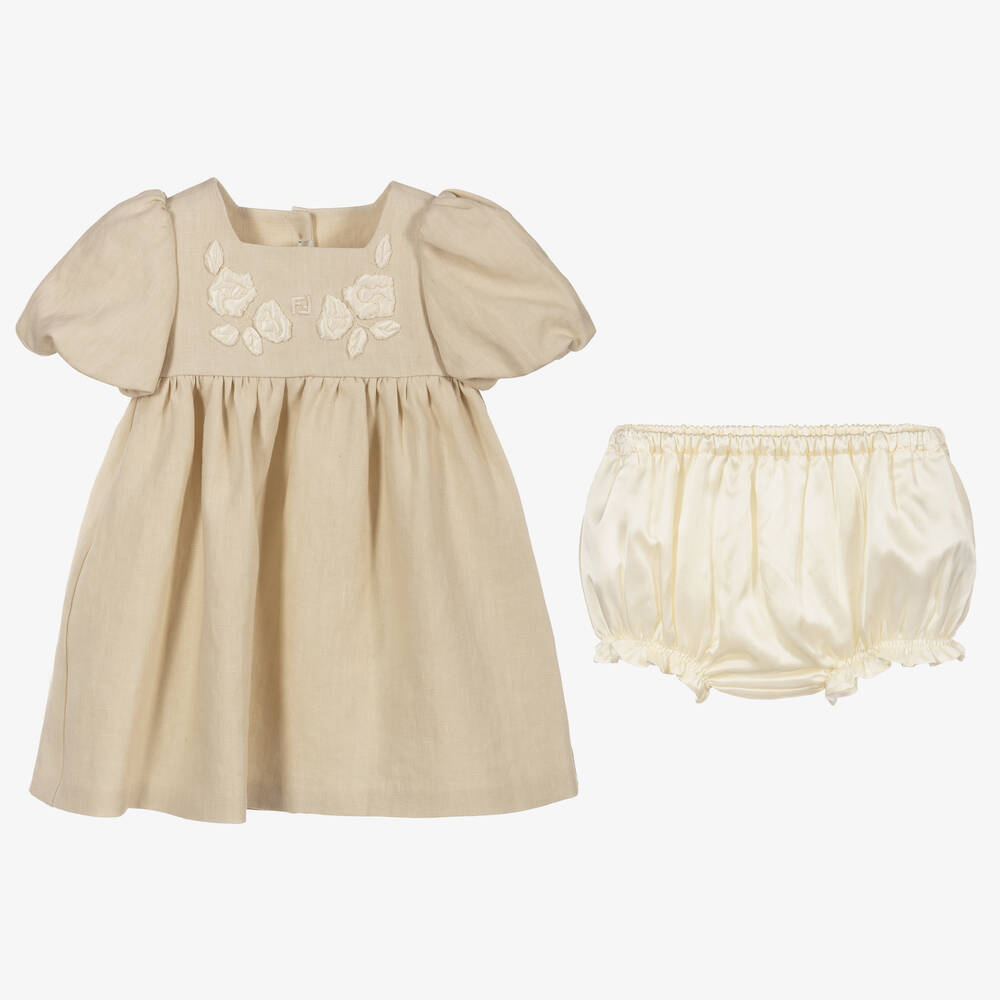 Fendi-Baby Girls Linen & Silk Dress | Childrensalon Outlet