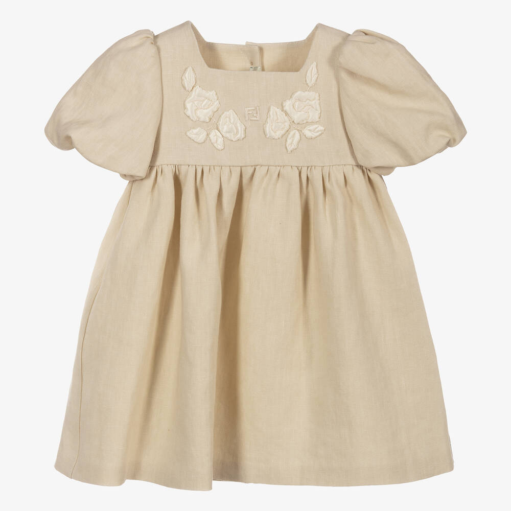 Fendi - Платье из льна и шелка для малышек | Childrensalon