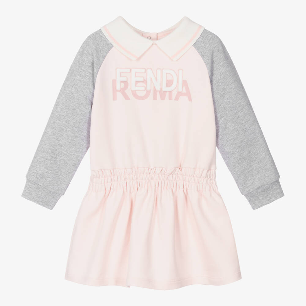 Fendi-Baby Girls Pink Cotton Fendi Roma Dress | Childrensalon Outlet