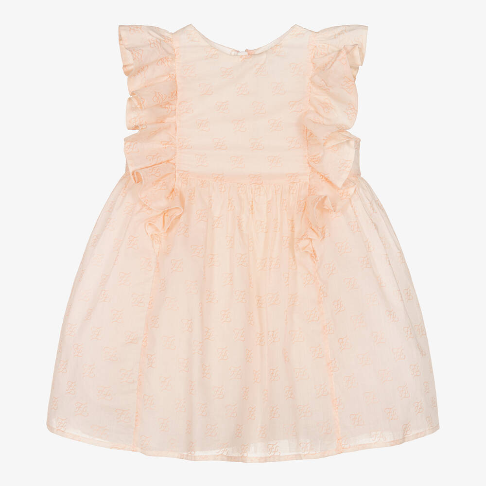 Fendi - Baby Girls Pink Cotton Karligraphy Dress | Childrensalon