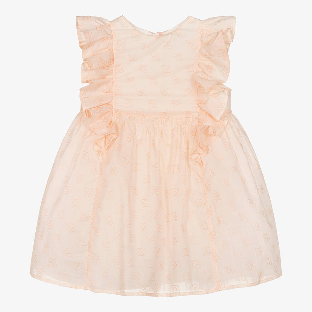 Fendi Baby Girls Pink Cotton Karligraphy Dress Childrensalon
