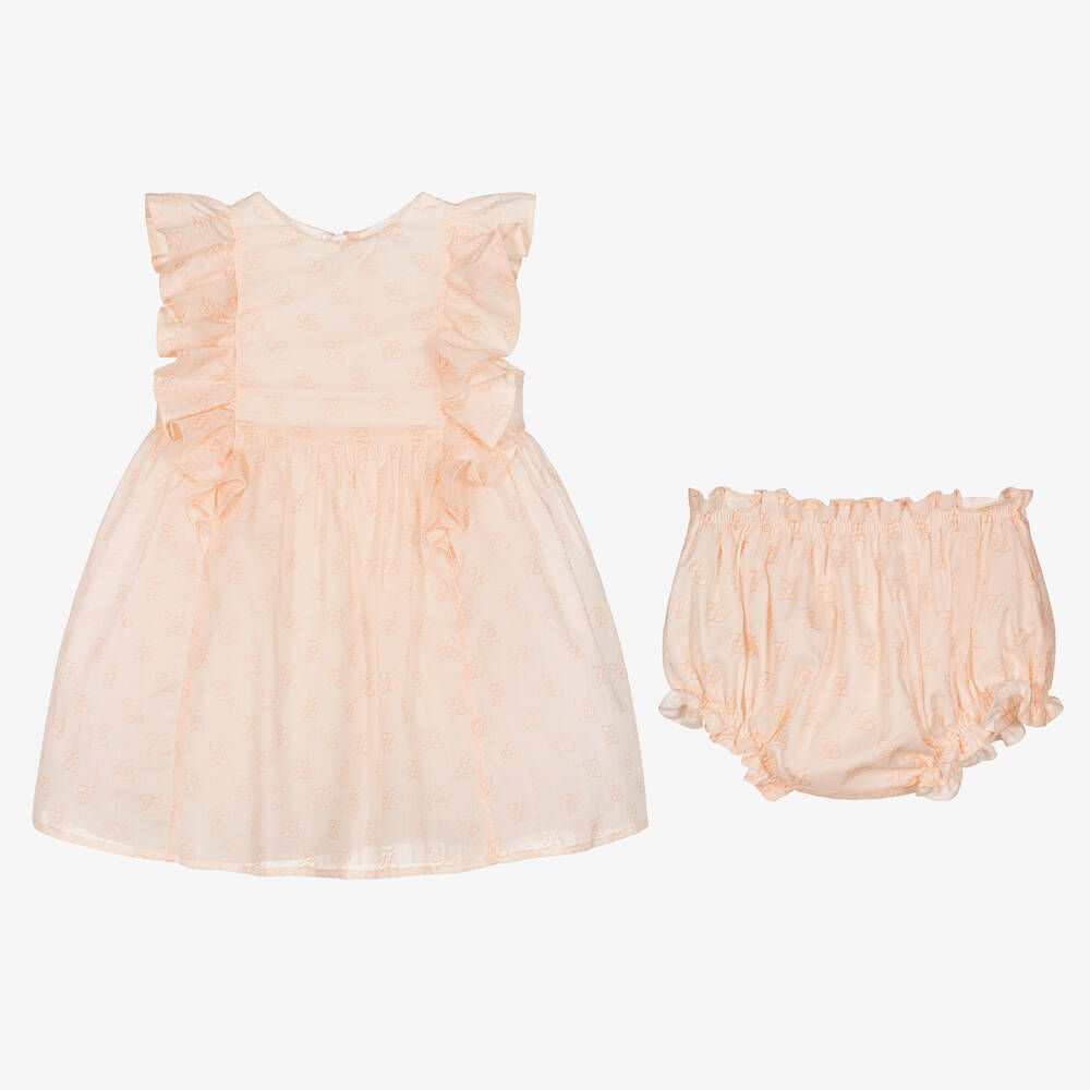 Fendi-Baby Girls Pink Cotton Karligraphy Dress | Childrensalon Outlet