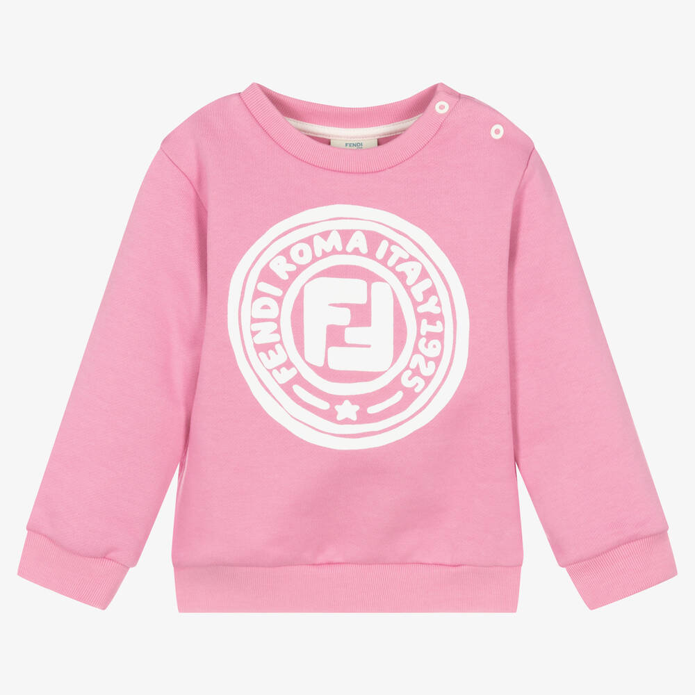 Fendi - Baby Girls Pink Cotton Logo Sweatshirt  | Childrensalon