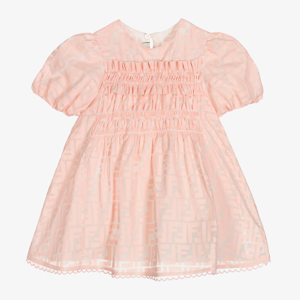 Fendi - طقم فستان قطن لون زهري للمولودات | Childrensalon