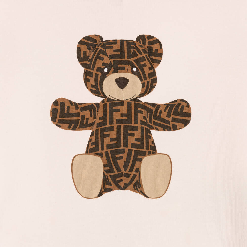 Fendi-Baby Girls Pink FF Teddy T-Shirt | Childrensalon Outlet