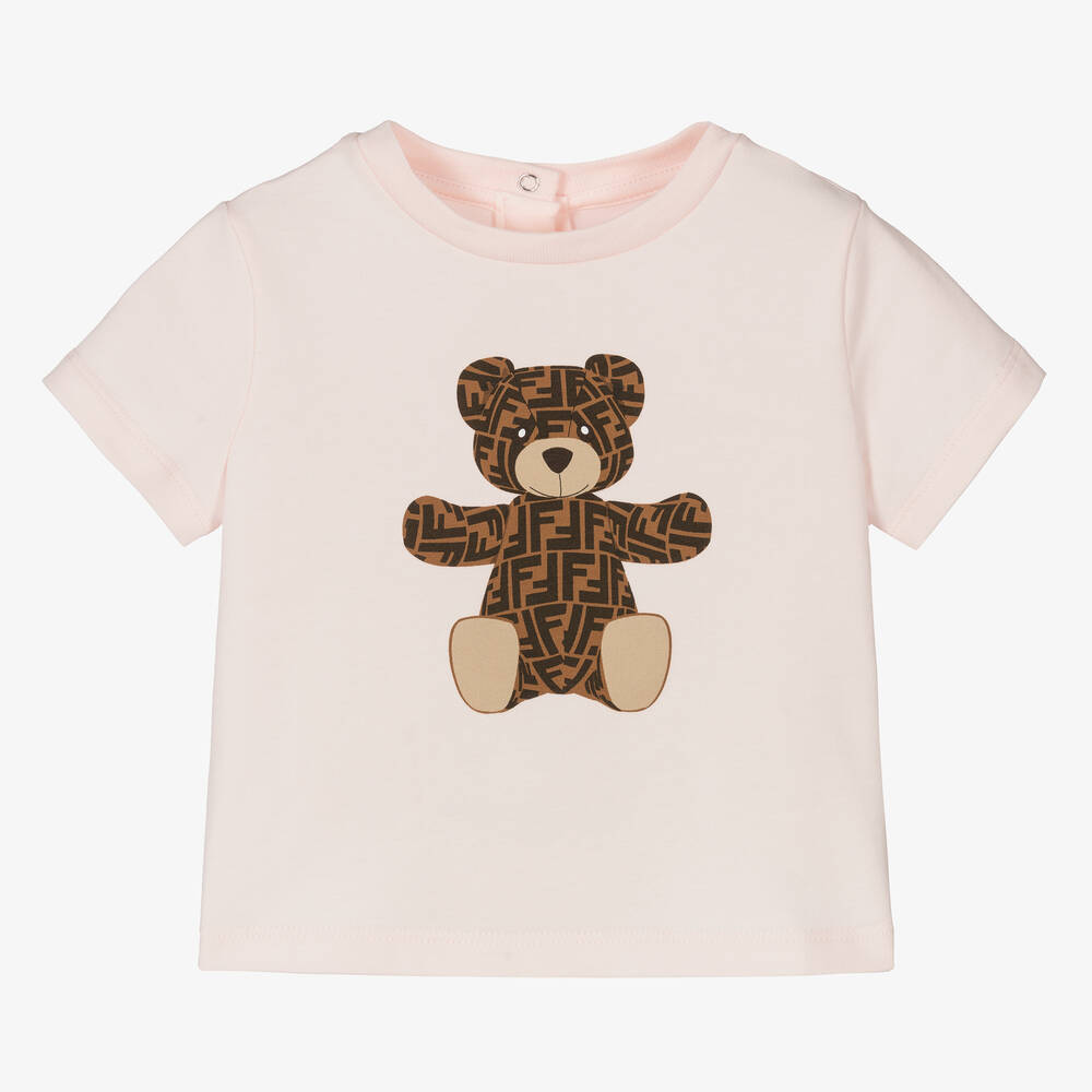 Fendi-Baby Girls Pink FF Teddy T-Shirt | Childrensalon Outlet