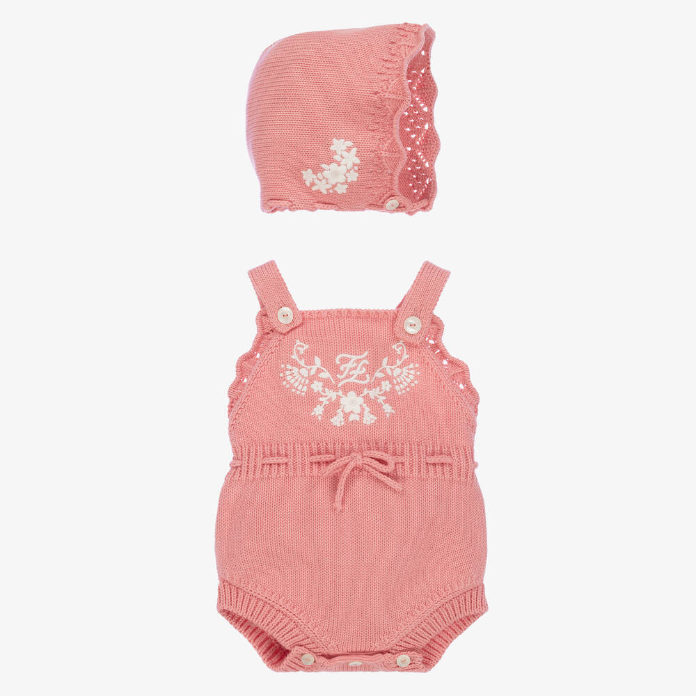Fendi - Baby Girls Pink Knitted Shortie Set | Childrensalon