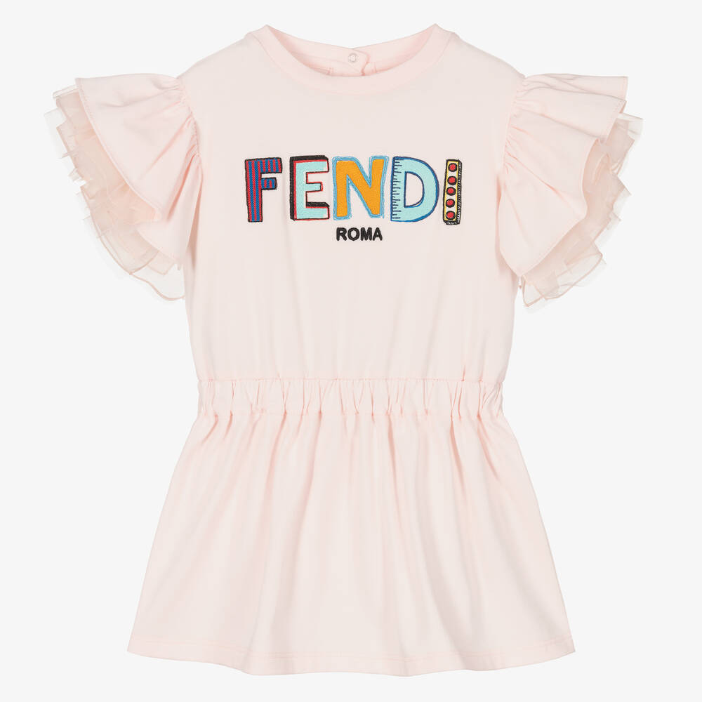 Fendi-Baby Girls Pink Logo Dress | Childrensalon Outlet