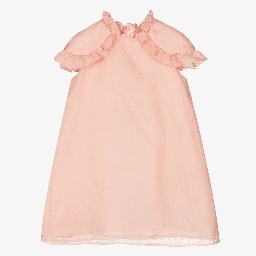 Fendi - Baby Girls Pink Silk Logo Dress | Childrensalon