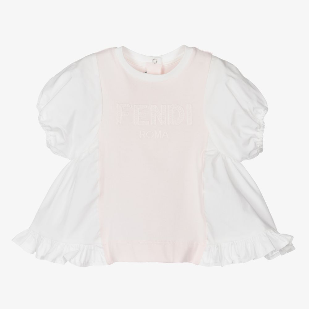 Fendi - Babybluse in Weiß und Rosa (M) | Childrensalon