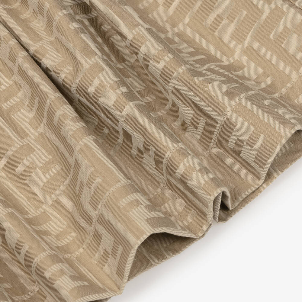 Fendi-Baby Girls White & Beige FF Cotton Dress | Childrensalon Outlet