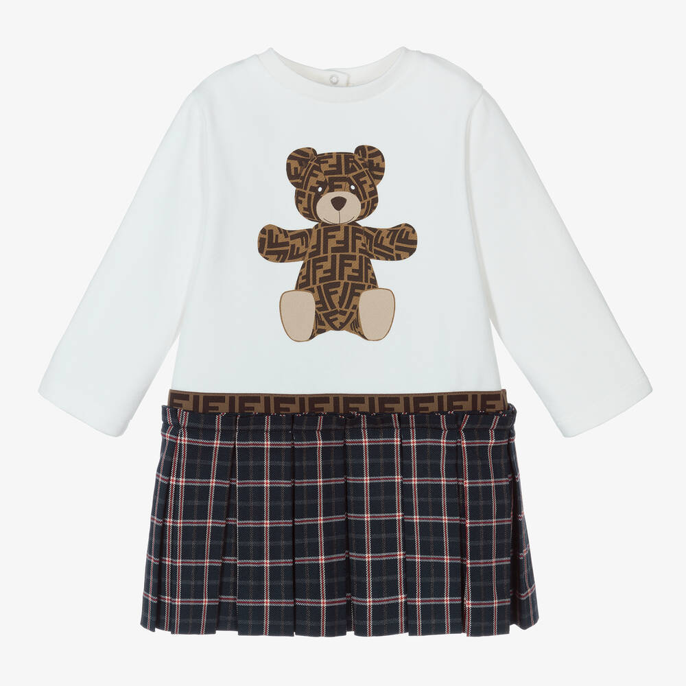 Fendi Robe blanche FF ours bebe fille Childrensalon Outlet