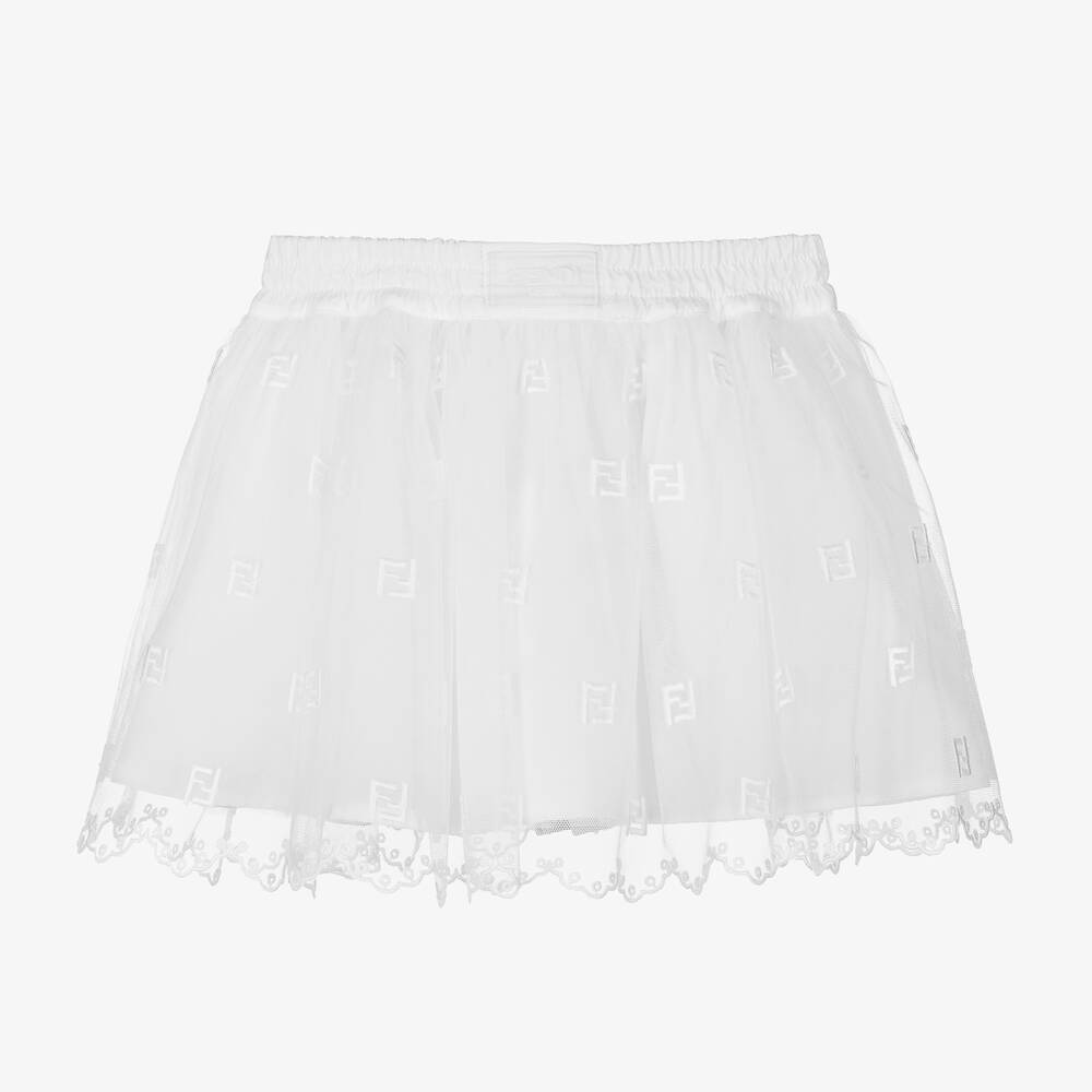 Fendi-Baby Girls White Tulle Logo Skirt | Childrensalon Outlet