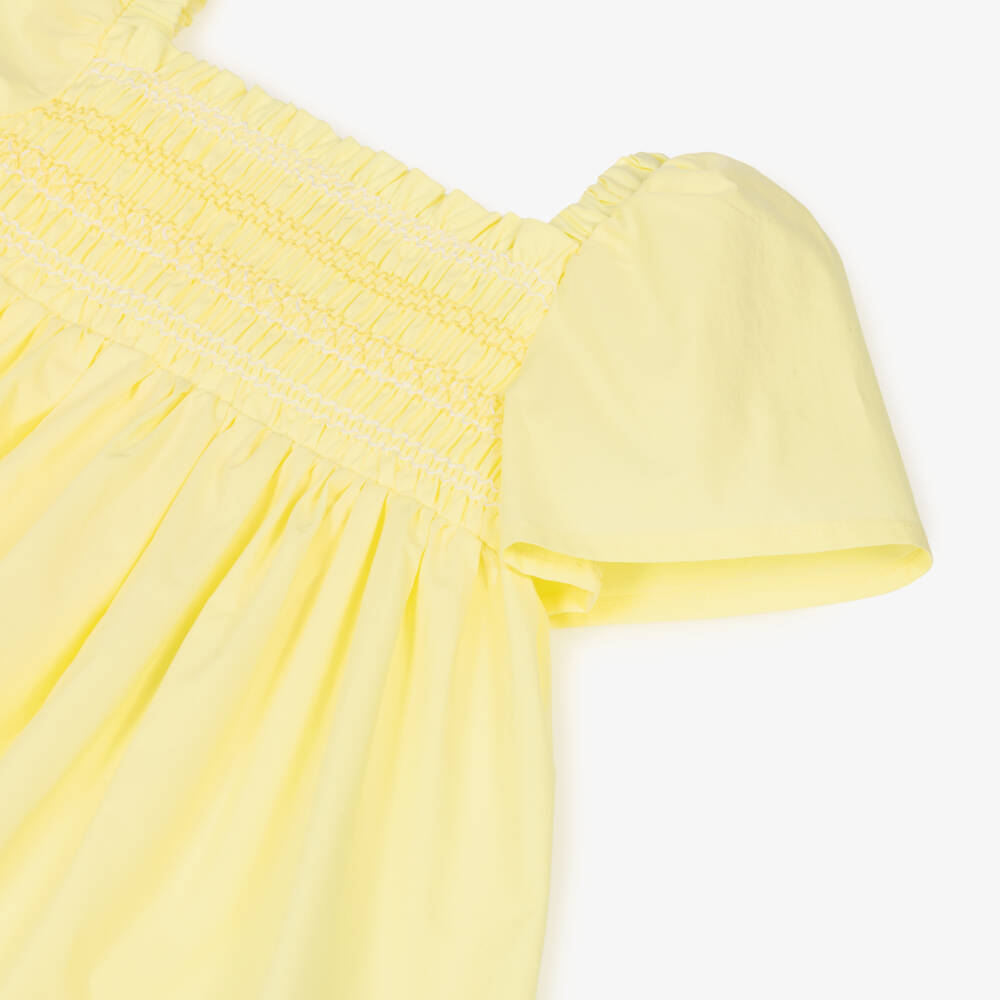 Fendi-Baby Girls Yellow Smocked Cotton Dress | Childrensalon Outlet