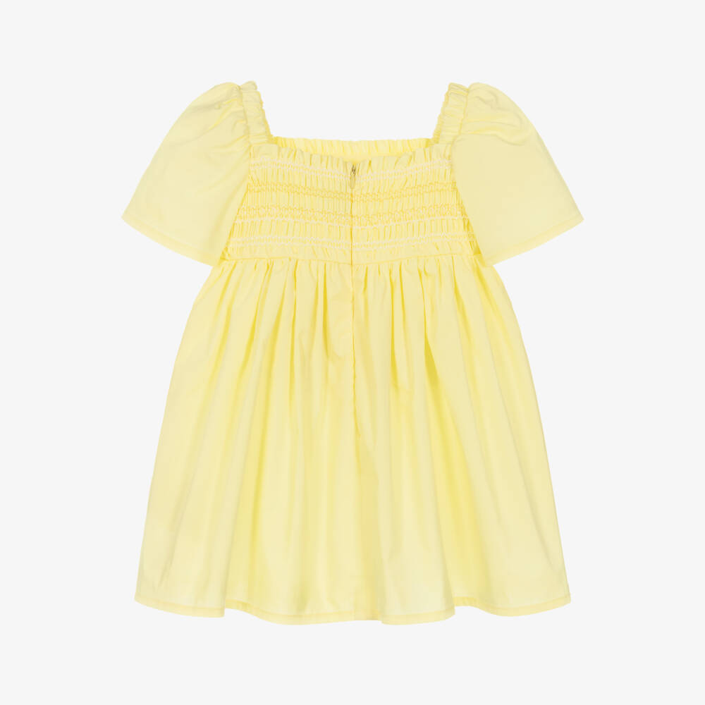 Fendi-Baby Girls Yellow Smocked Cotton Dress | Childrensalon Outlet
