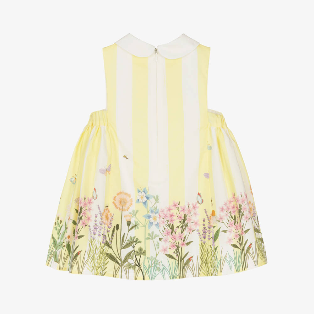 Fendi-Baby Girls Yellow Stripe & Floral Cotton Dress | Childrensalon Outlet
