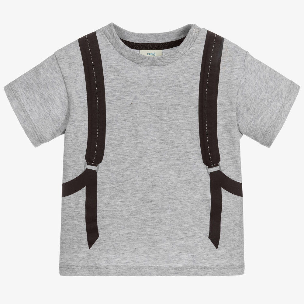 Fendi-Baby Grey Cotton T-Shirt | Childrensalon Outlet