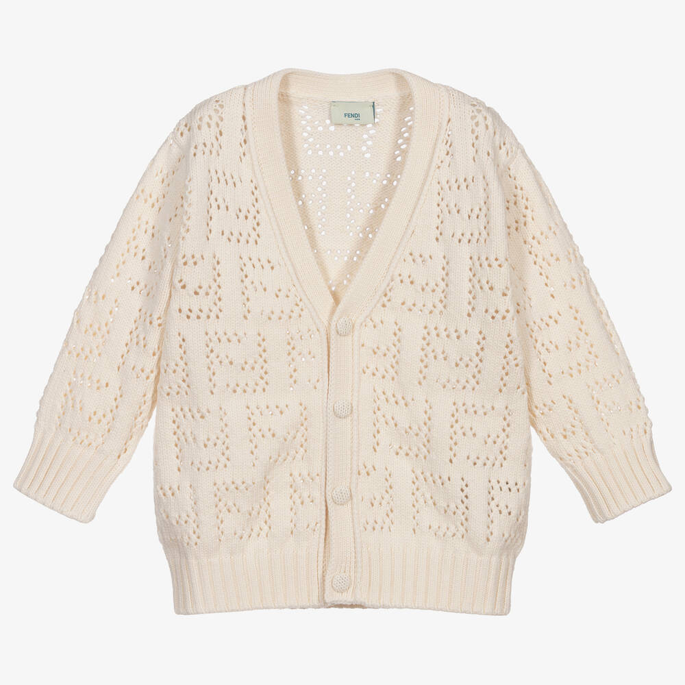 Fendi Baby Ivory Knitted FF Cardigan Childrensalon Outlet