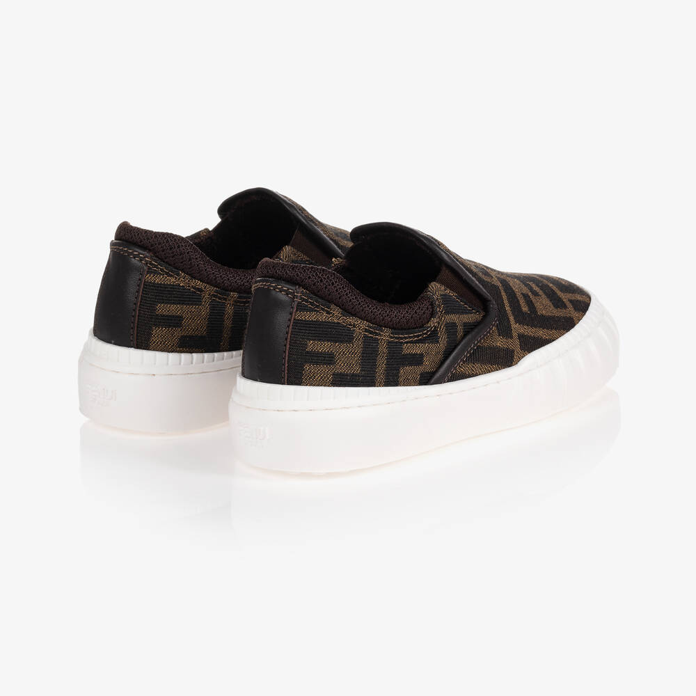 فندي-حذاء سهل الإنتعال مزيج قطن لون بيج وأسود | Childrensalon Outlet