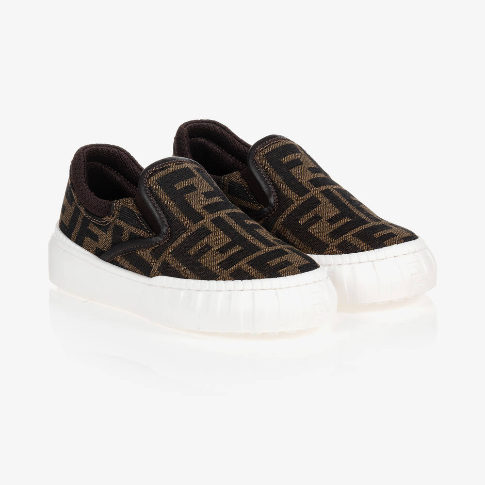 Fendi - Beige & Black FF Slip-On Shoes | Childrensalon