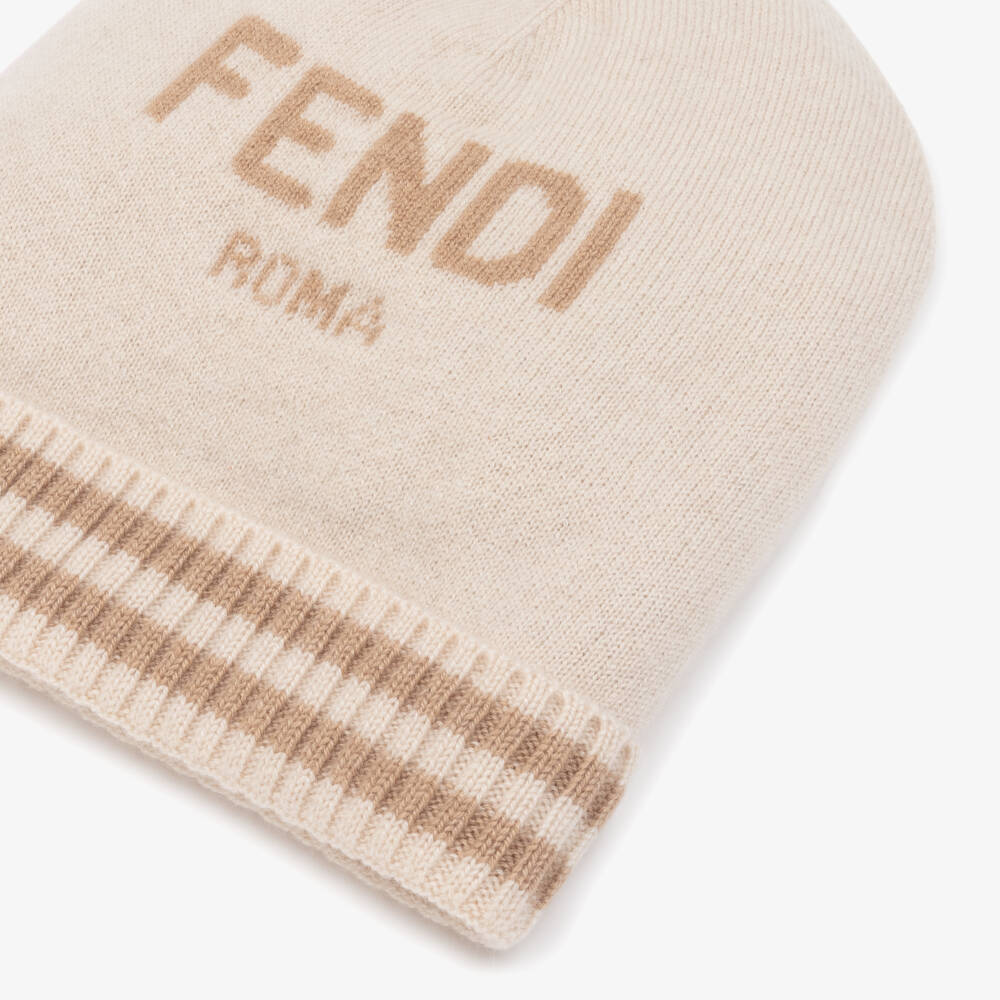 Fendi-Beige Cashmere Knit Beanie Hat | Childrensalon Outlet