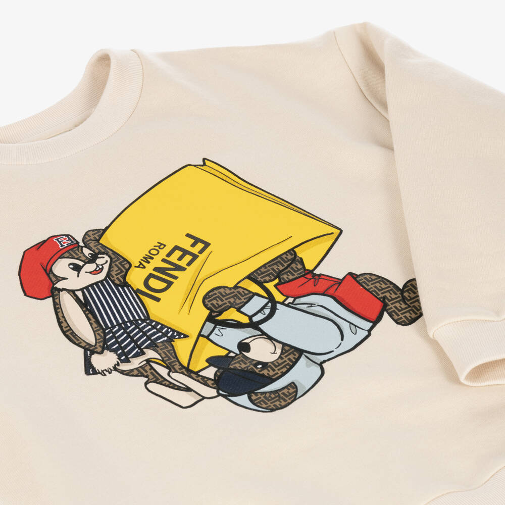 Fendi-Beige Cotton Character Sweatshirt | Childrensalon Outlet