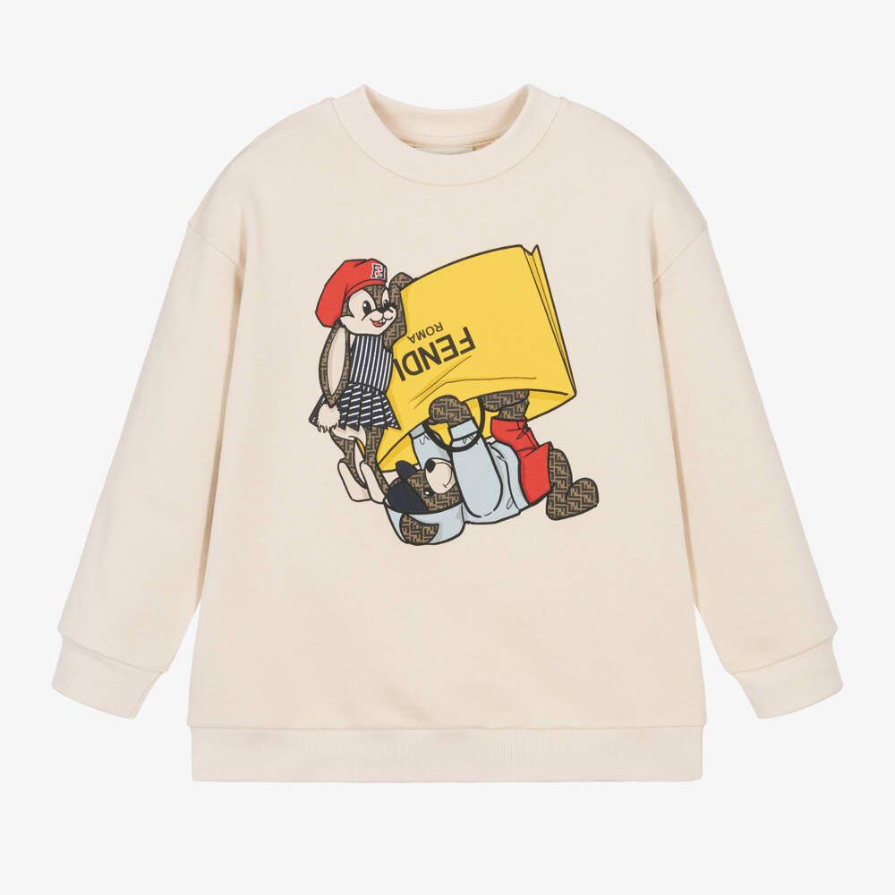 Fendi-Beige Cotton Character Sweatshirt | Childrensalon Outlet