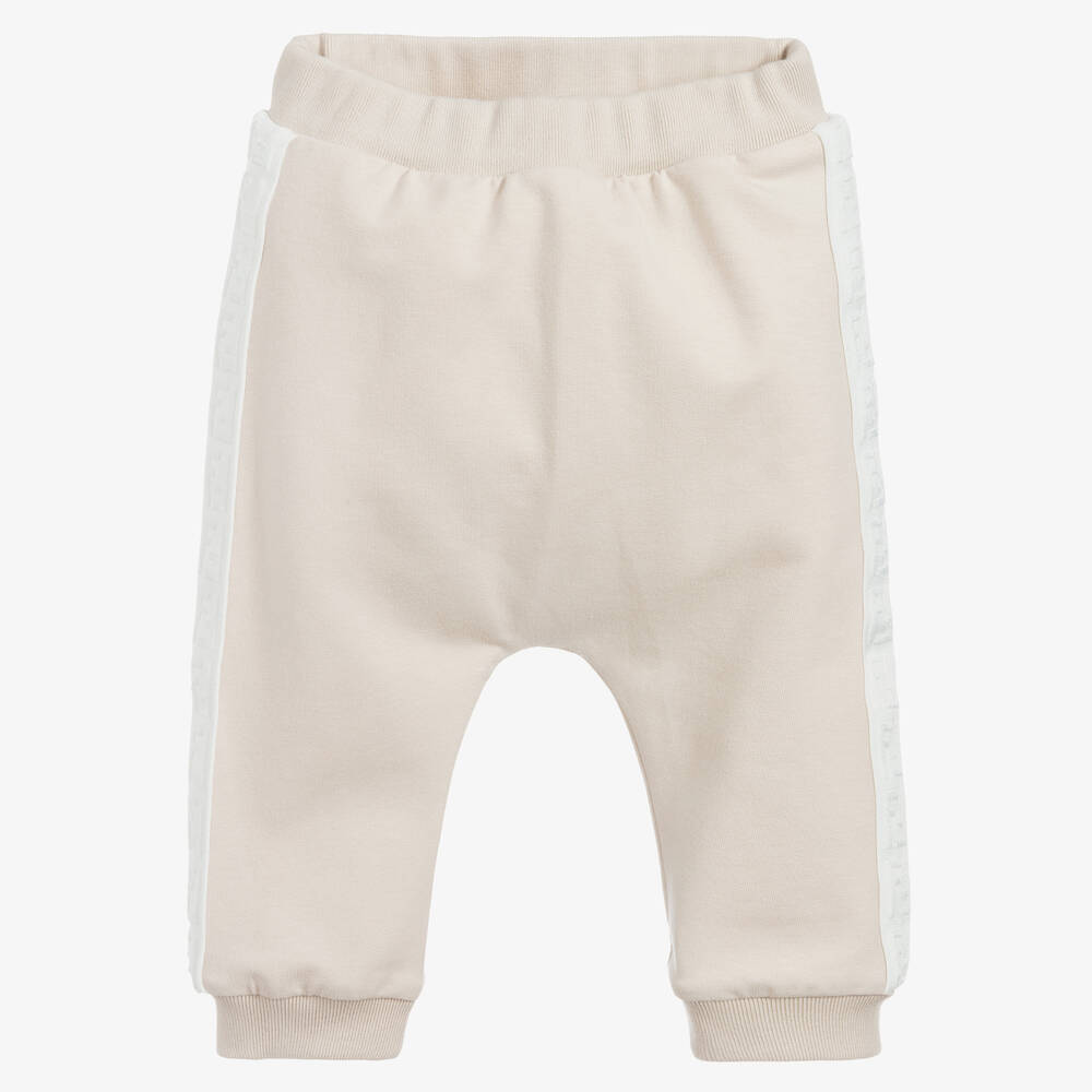 Fendi - Beige Cotton FF Baby Joggers | Childrensalon