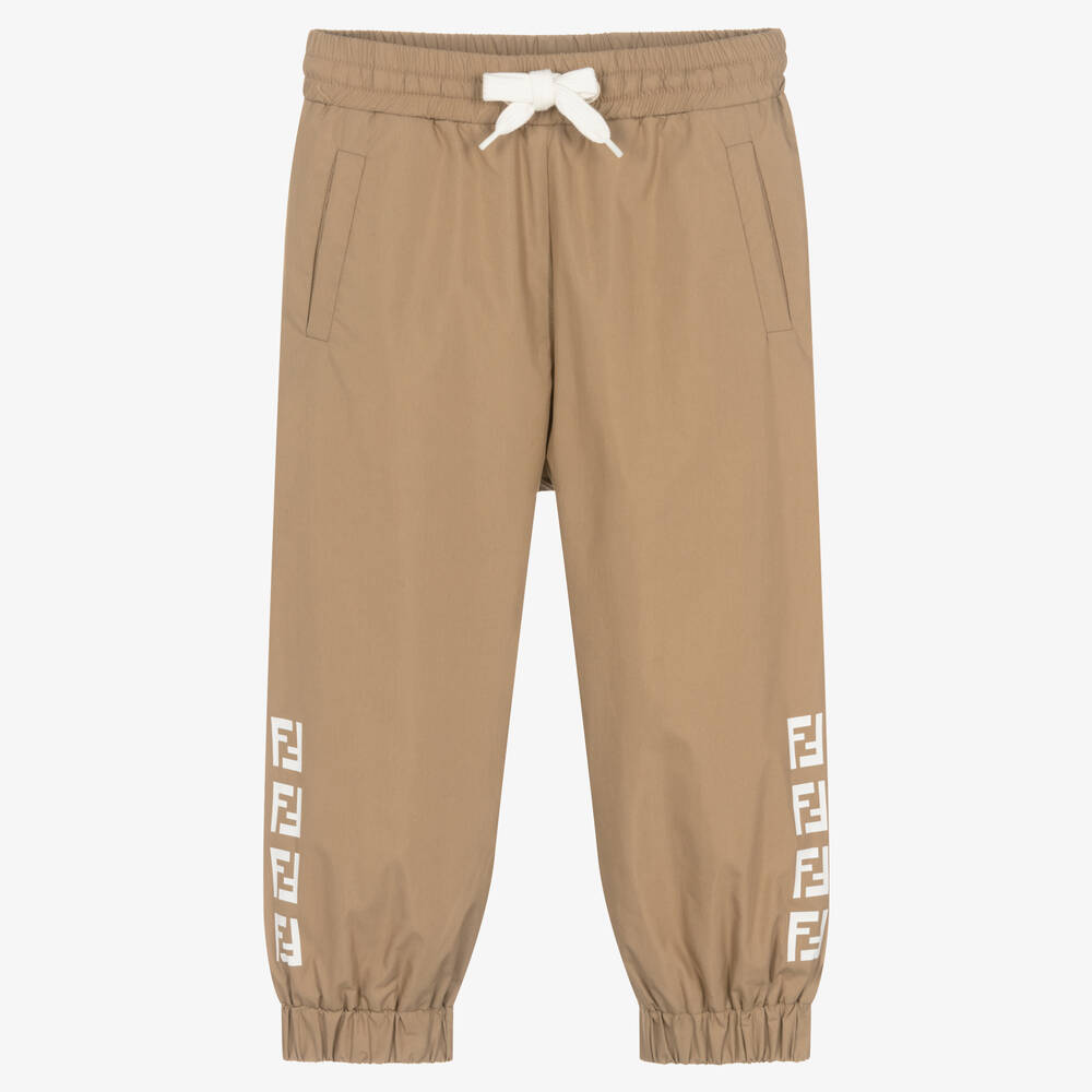 Beige Cotton FF Logo Joggers