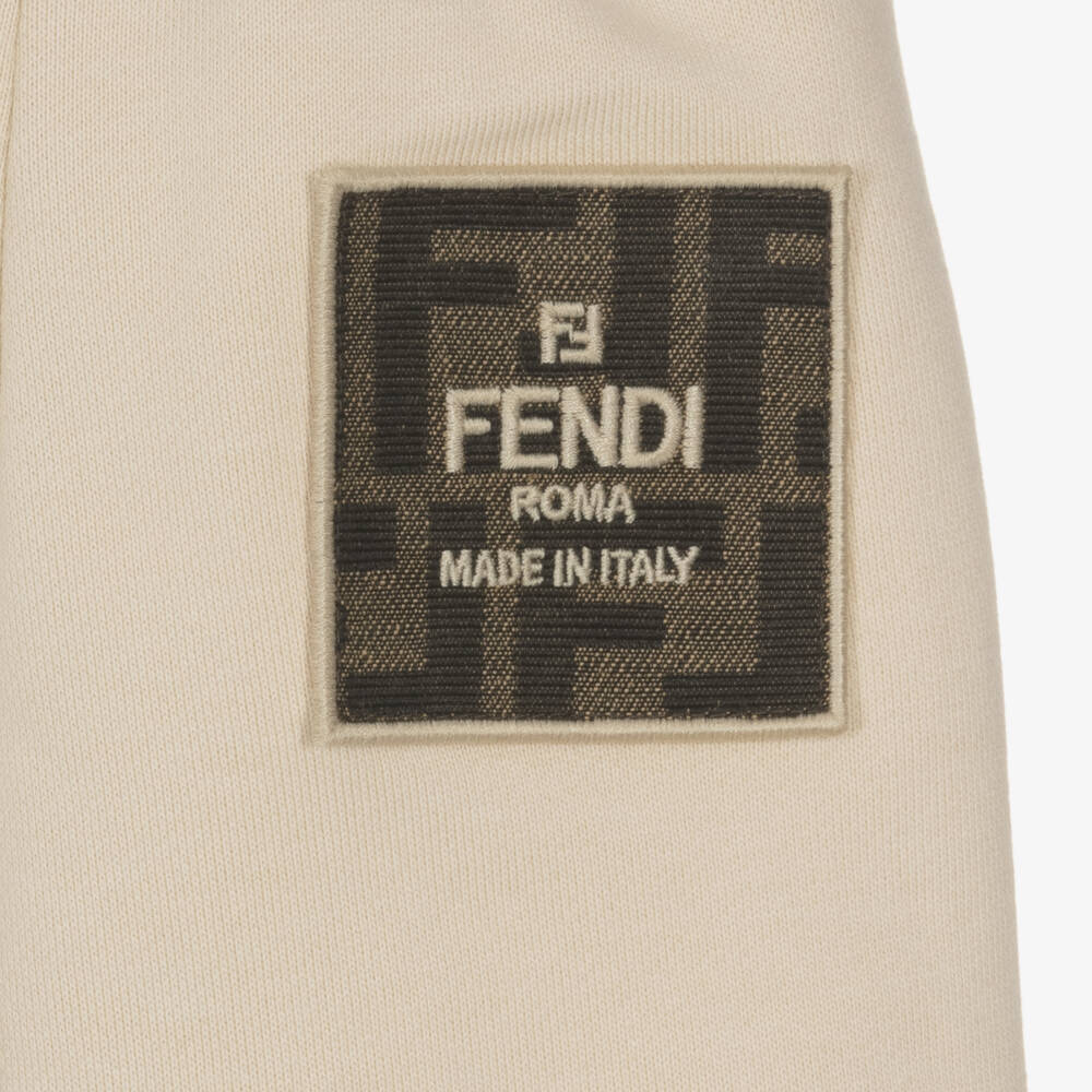 Fendi-بنطلون رياضي بيج قطني بشعار | Childrensalon Outlet