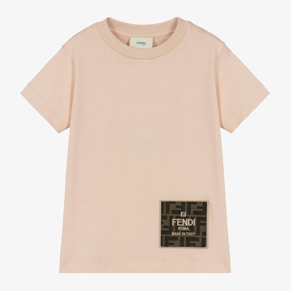 Fendi-Beige Cotton FF Logo T-Shirt | Childrensalon Outlet