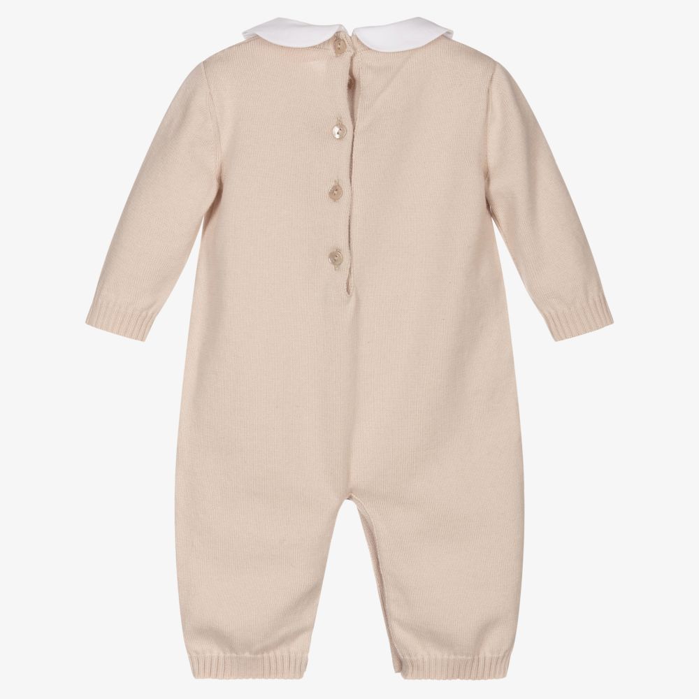 Fendi Beige Cotton Knit Log Babygrow Childrensalon Outlet