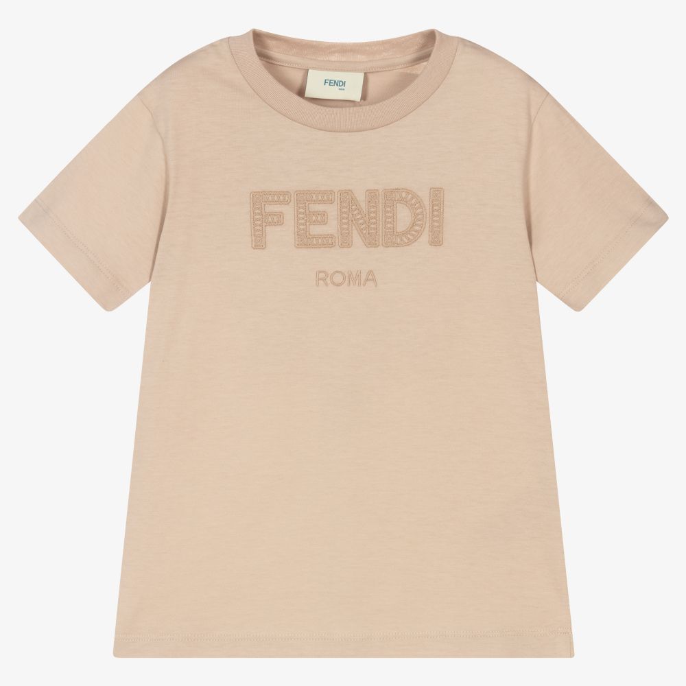 Fendi - Beige Cotton Logo T-Shirt | Childrensalon