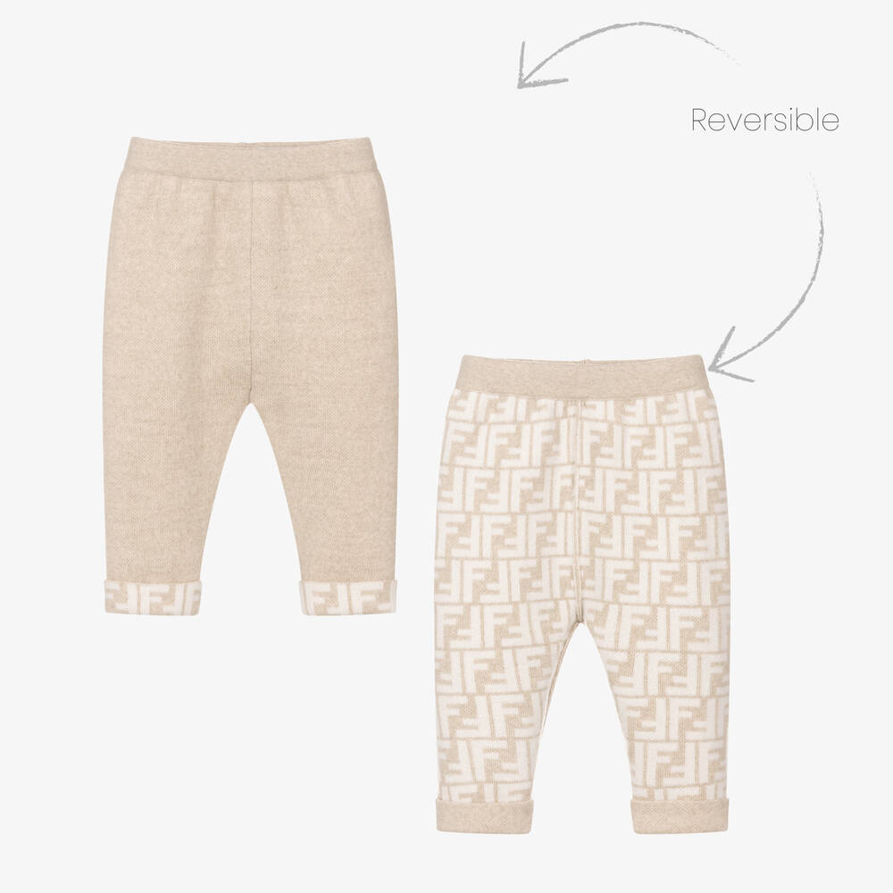 Fendi - Pantalon beige laine cachemire FF | Childrensalon