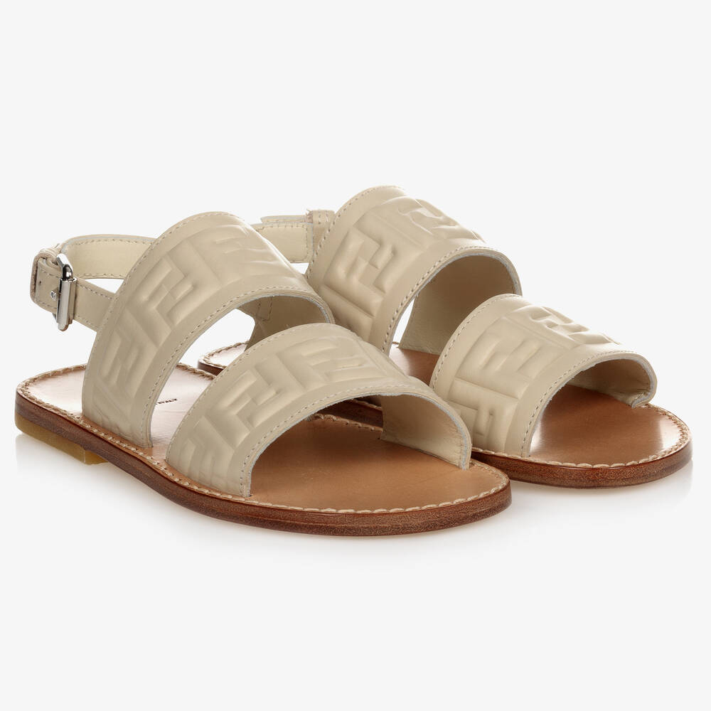 Fendi - Sandales beiges en cuir FF | Childrensalon