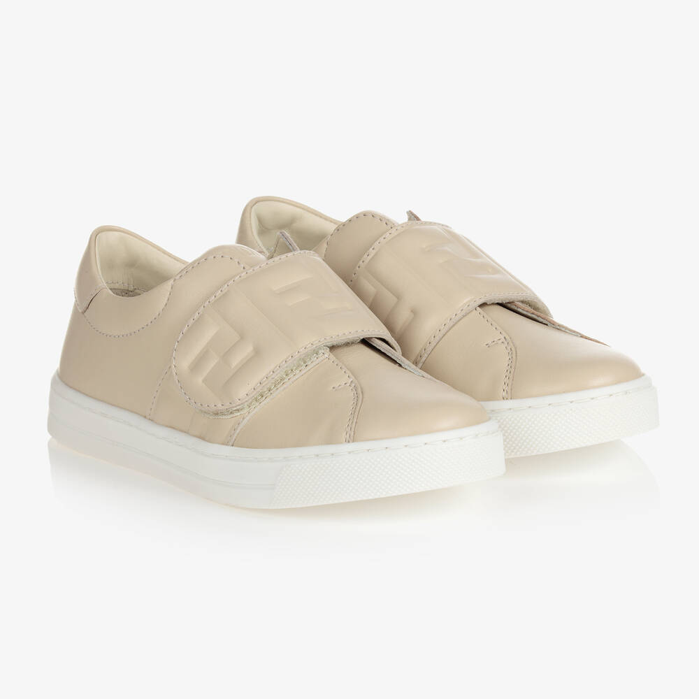 Fendi - Beige Leather FF Trainers | Childrensalon