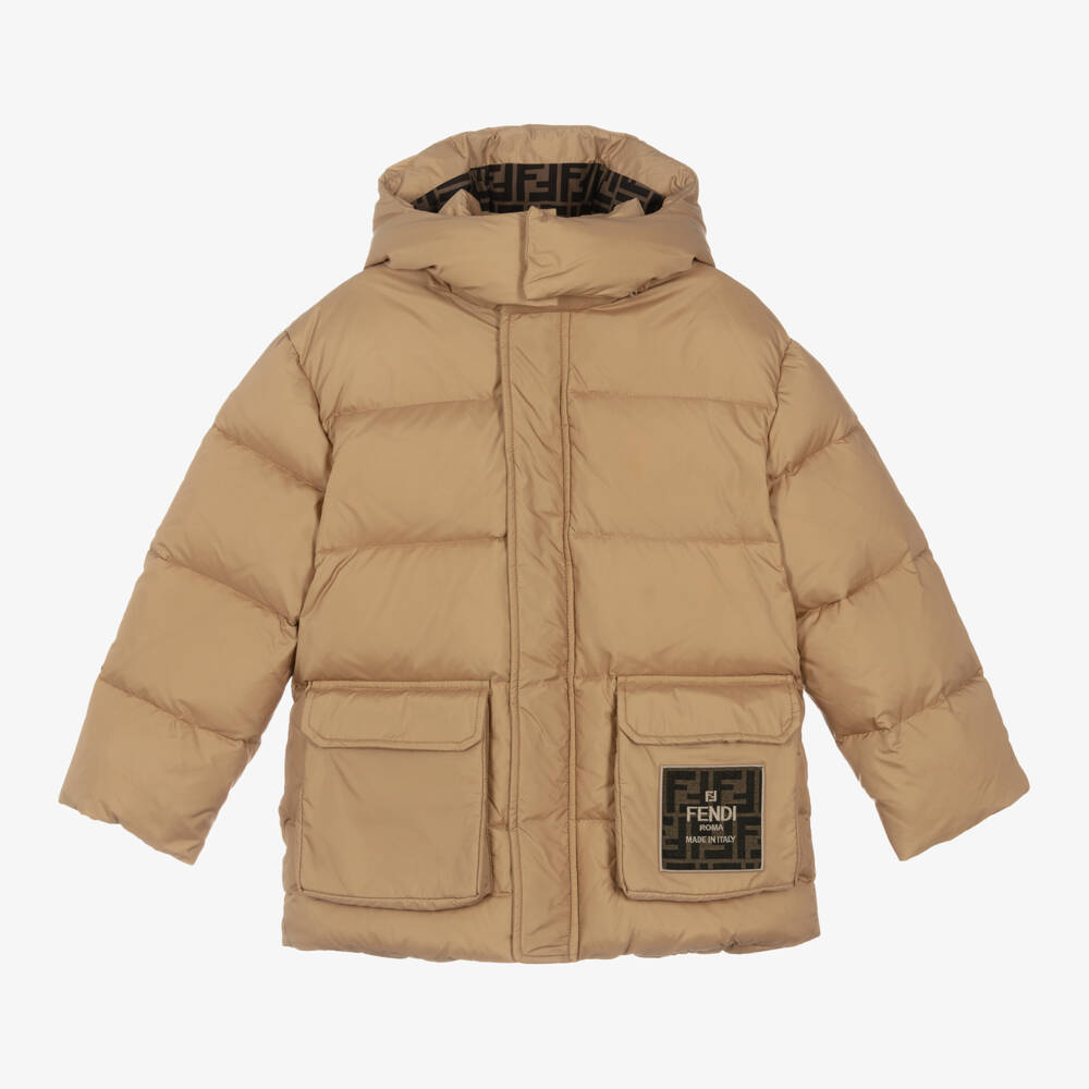 Fendi-Beige Puffer Jacket with Logo | Childrensalon Outlet