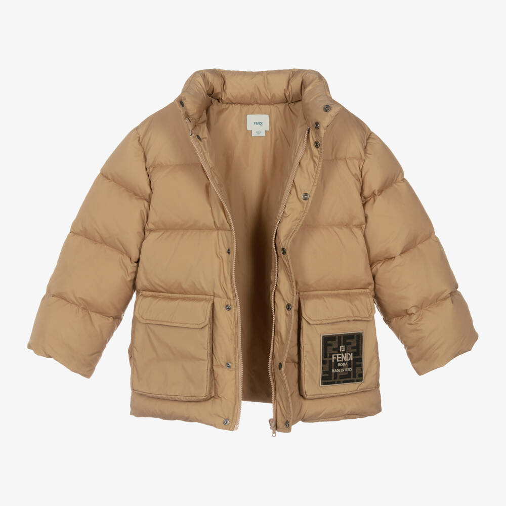 Fendi-Beige Puffer Jacket with Logo | Childrensalon Outlet