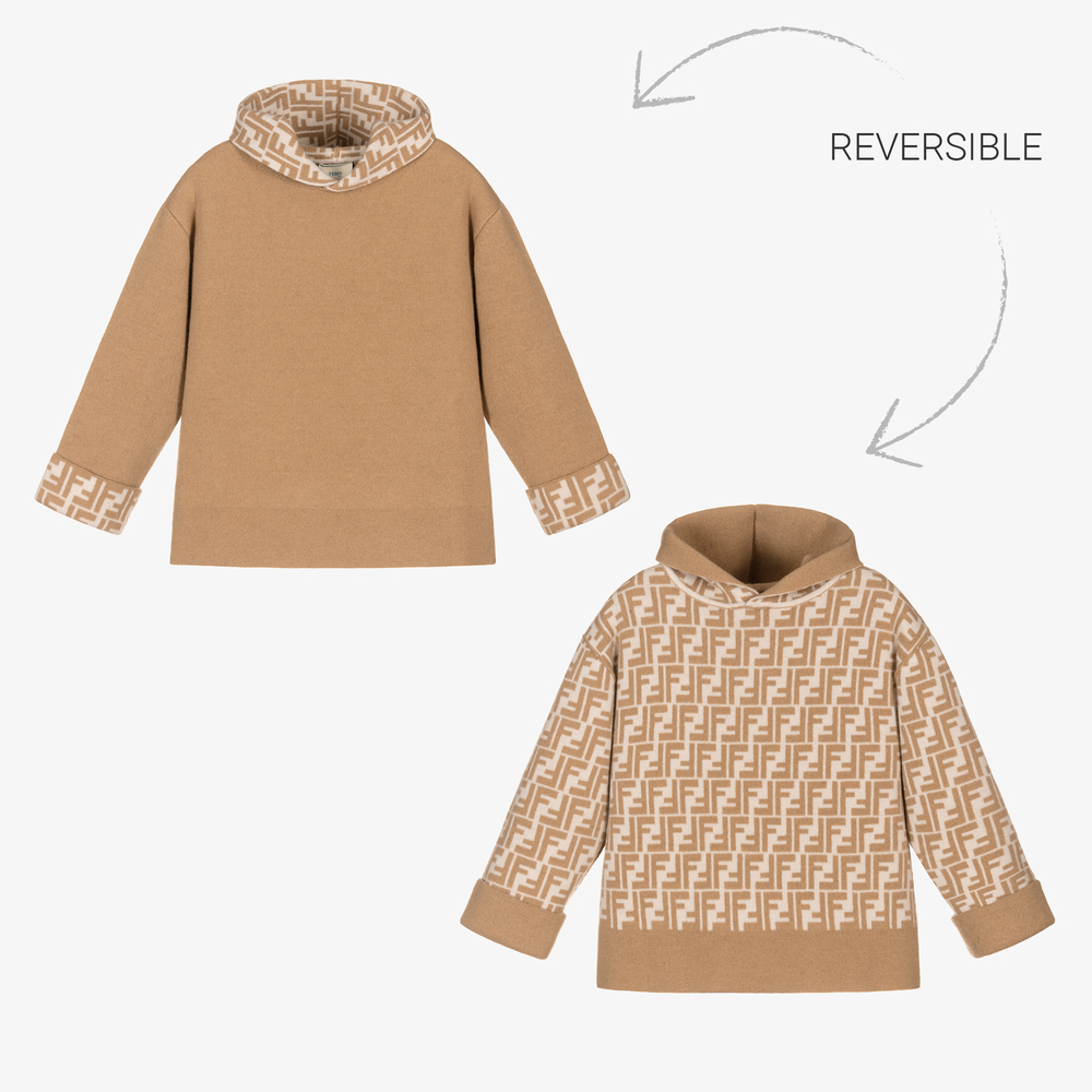 Fendi - Pull réversible beige en laine | Childrensalon