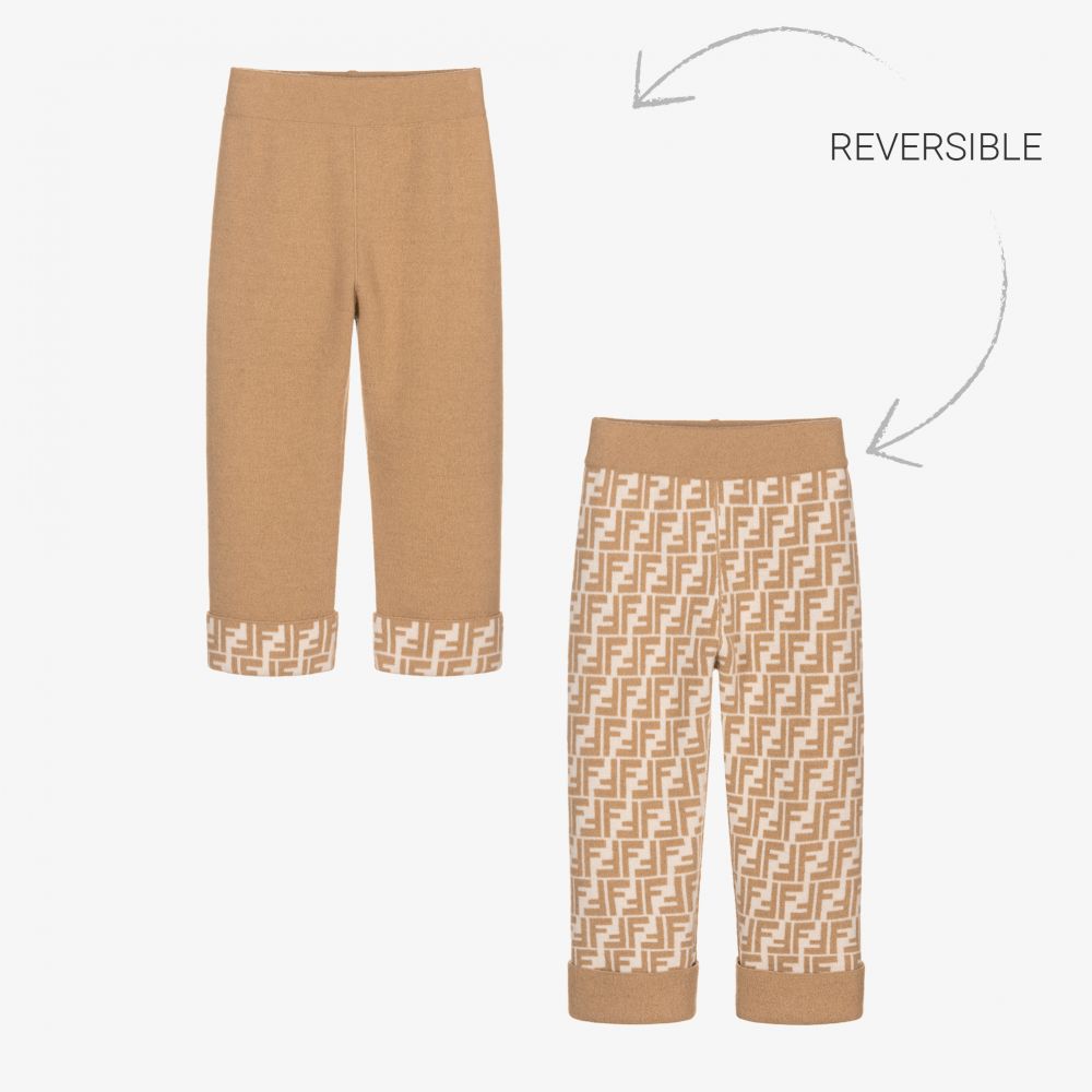 Fendi Beige Reversible Wool Trousers Childrensalon Outlet