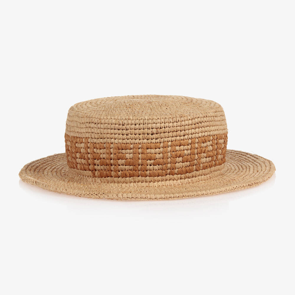 Fendi - Beige Straw Logo Sun Hat | Childrensalon