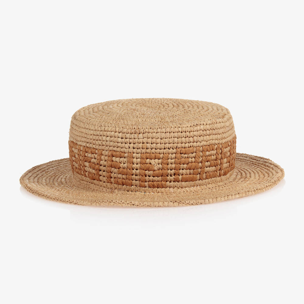 Fendi Beige Straw Logo Sun Hat