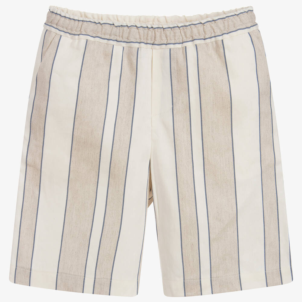 Fendi - Beige Striped Linen Shorts | Childrensalon
