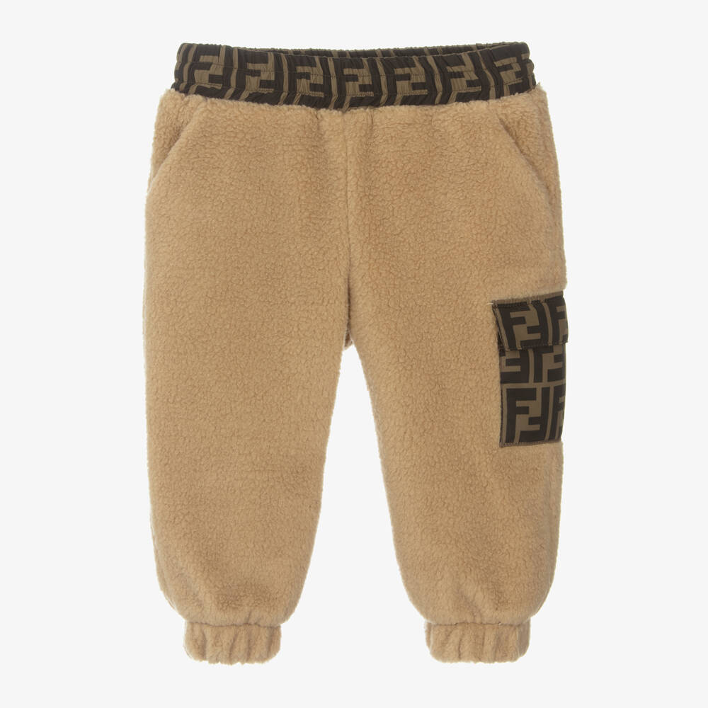 Fendi-Beige Teddy Fleece Baby Joggers | Childrensalon Outlet