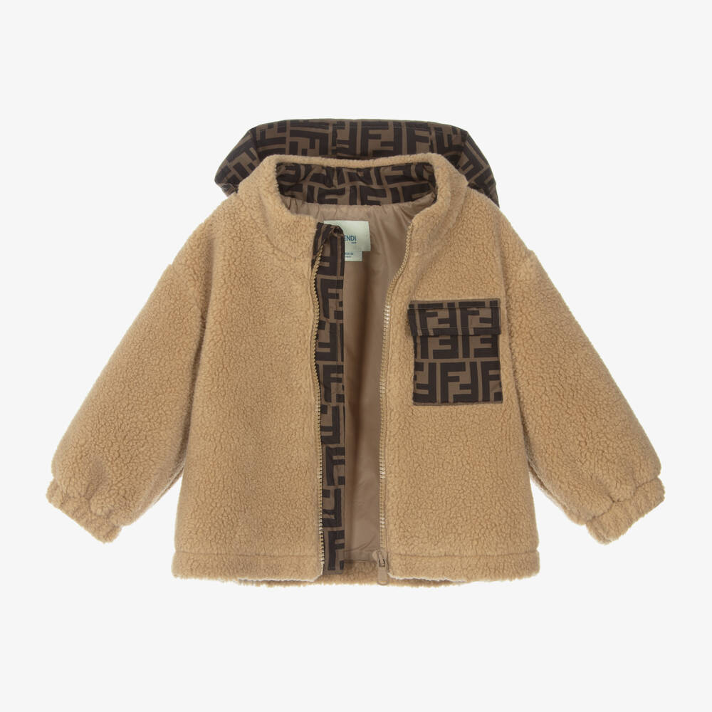 Fendi-Beige Teddy Fleece FF Baby Jacket | Childrensalon Outlet